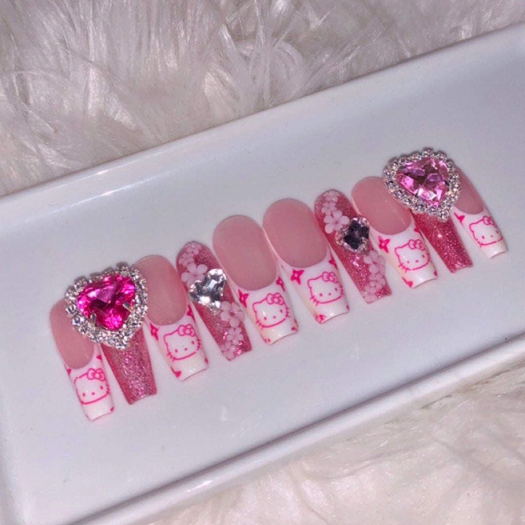 Kawaii Y2k Sheer Pink French Tips Luxury Glossy Press on Nails With ...