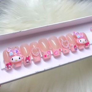 Pink Kawaii Frenchies & Bling Luxury Glossy Nude and Pink Y2k French ...