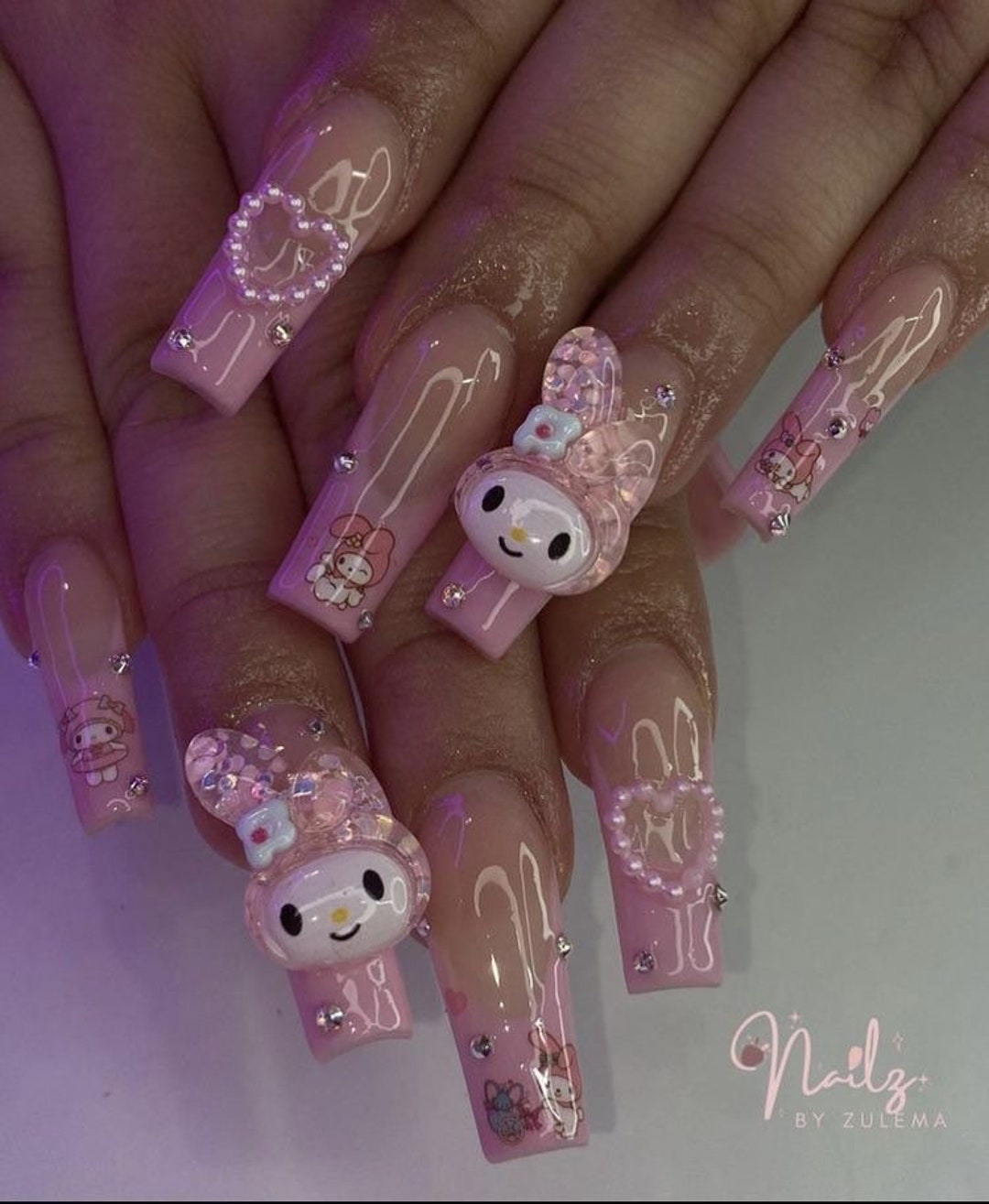 Pink Kawaii Frenchies & Bling Luxury Glossy Nude and Pink - Etsy