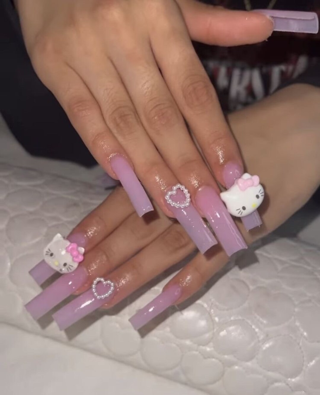 Hello Kitty Junk Charm Nails Using Enail Couture XXL Square Nail Tips 