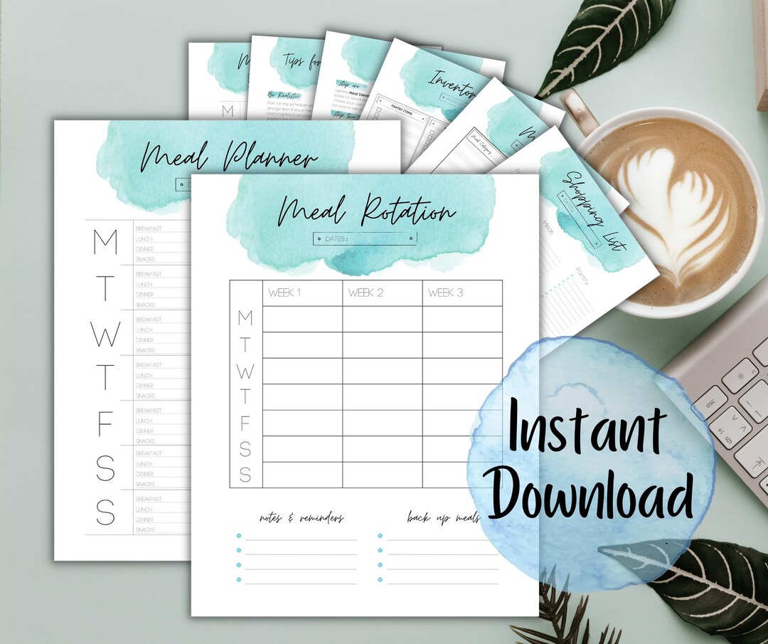 Blue Watercolor Meal Planner Printable Weekly Meal Plan - Etsy