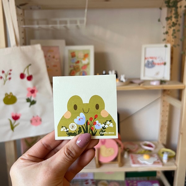 Cute frog Shiba Inu bunny miffy kawaii sticky note pads 3x3 hand drawn friends flowers happy