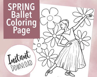 Página para colorear de ballet de primavera, danza, descarga instantánea PDF Profesor de danza