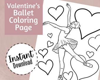 Página para colorear de San Valentín/Love Ballet, descarga instantánea en PDF para profesores de danza