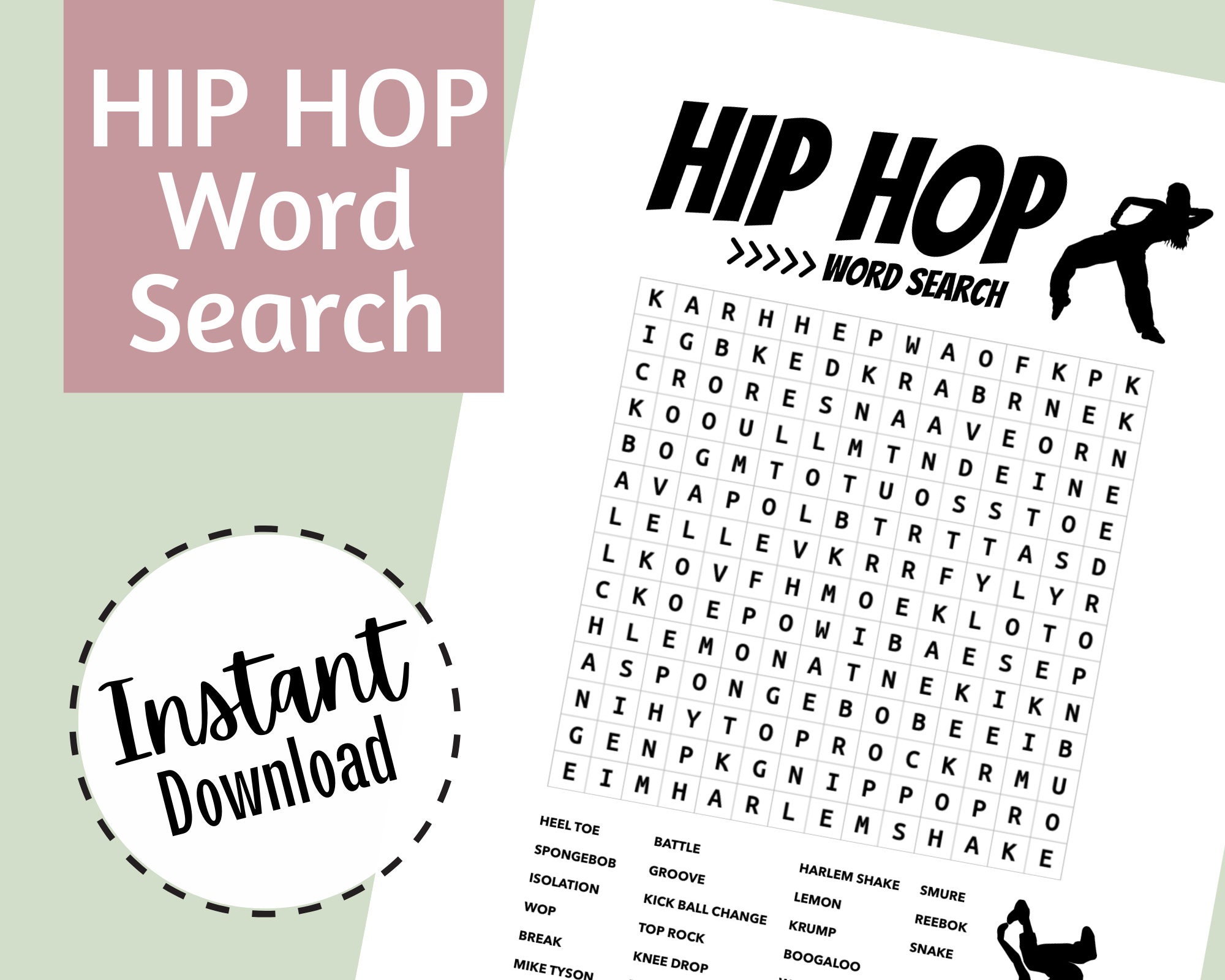 Hip Hop Dance Word Search, Dance Teacher Supplies, Kids Activity
