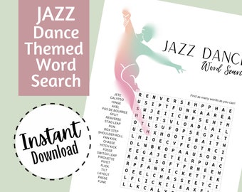 Jazz Dance Word Search, Printable Kids Activity