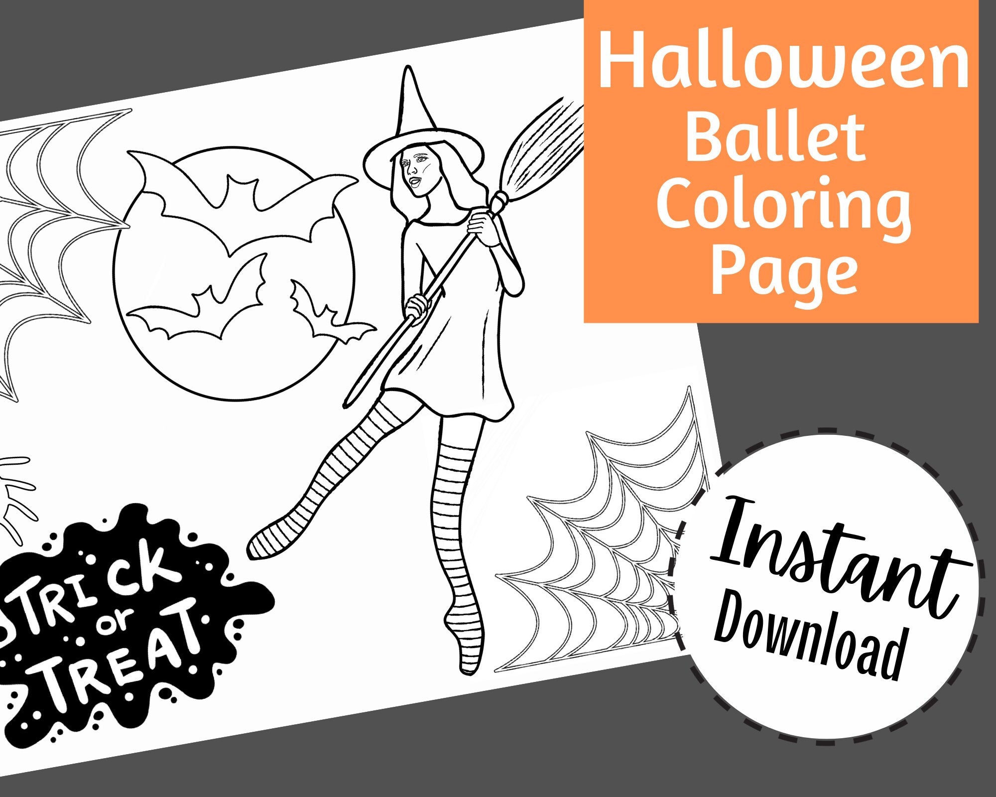 Halloween Ballet Coloring Page, Dance, Instant Download PDF Dance ...