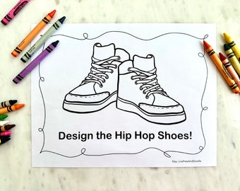 Diseña los zapatos de Hip Hop para colorear, imprimible, profesora de baile, actividades para niños