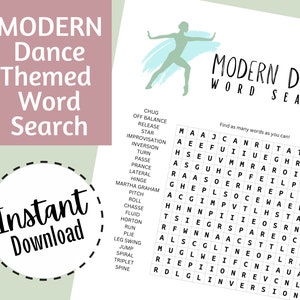 Modern Dance Word Search, Kids Printable Activity