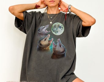 Three Possums Howling at Moon Vintage Shirt, Retro Opossum Lover Tshirt, Funny Possum Tee, Distressed Cotton Unisex Tee, Possum Gifts
