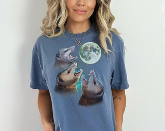 Three Possums Howling at Moon Vintage Shirt, Retro Opossum Lover Tshirt, Funny Possum Tee, Distressed Cotton Unisex Tee, Possum Gifts