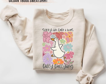 Funny Goose Retro Sweatshirt, Dilly Dallying Graphic, Oversized Fit