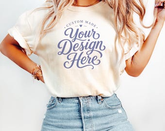 Comfort Colors Custom Design Shirt, Custom Logo Shirt, Personalized Logo Boxy Crop, Custom Double Sided Print Shirts, Custom Text Shirts