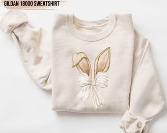 Coquette Bunny Ears Sweatshirt, Cute Easter Bunny Shirt, Aesthetic Soft Girl Spring Outfit, Rabbit Sweatshirt, Pastel Easter Gift for Women