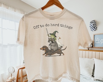 Comfort Colors® Off To Do Hard Things Boxy Cropped Shirt, Raccoon Tee, Funny Goose Crop Top, Silly Animal, Adult Humor,  Sarcastic T-Shirt