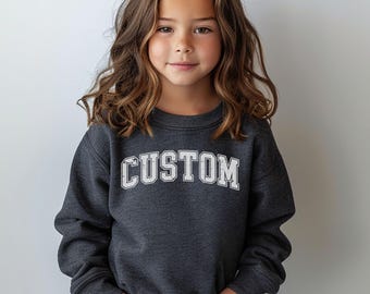 Custom Youth Sweatshirt, Personalized Kids Sweater, Your Text or Logo, Gildan® Brand Crewneck, Christmas or Birthday for children