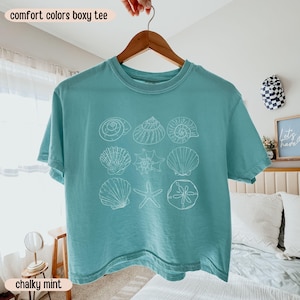 Comfort Colors® Sea Shell Boxy Crop Top, Beach Shirt, Summer Shirt, Ocean Lover Gift, SeaShell Shirt, Cute Sea Animal Tee, Beach Woman Shirt