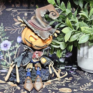 Handcrafted Articulated Jack O&#39; Lantern Figure | Halloween Decor | Unique Pumpkin Sculpture | Spooky Art Doll