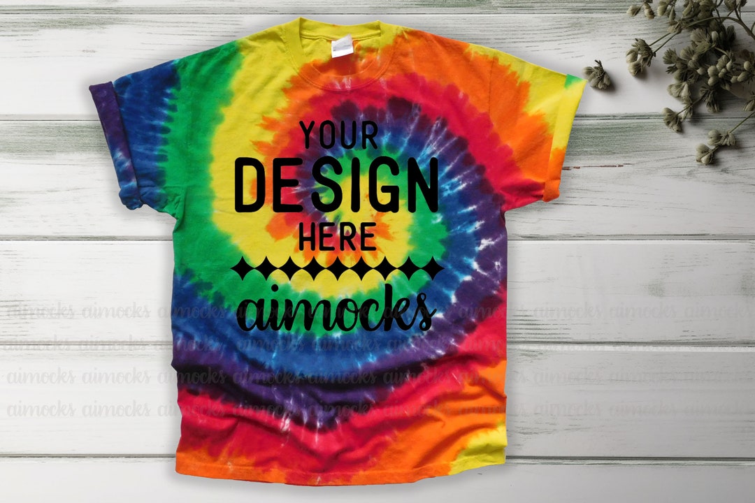 Rainbow Tie Dye T-shirt Mockup, Unisex Tshirt Flat Lay Mockup, Port ...