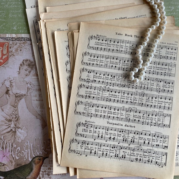 25 Vintage Music Pages, Sheet Music Bundle, Beautifully Aged  Paper, Junk Journal Music Pages, Scrapbook Music Ephemera,
