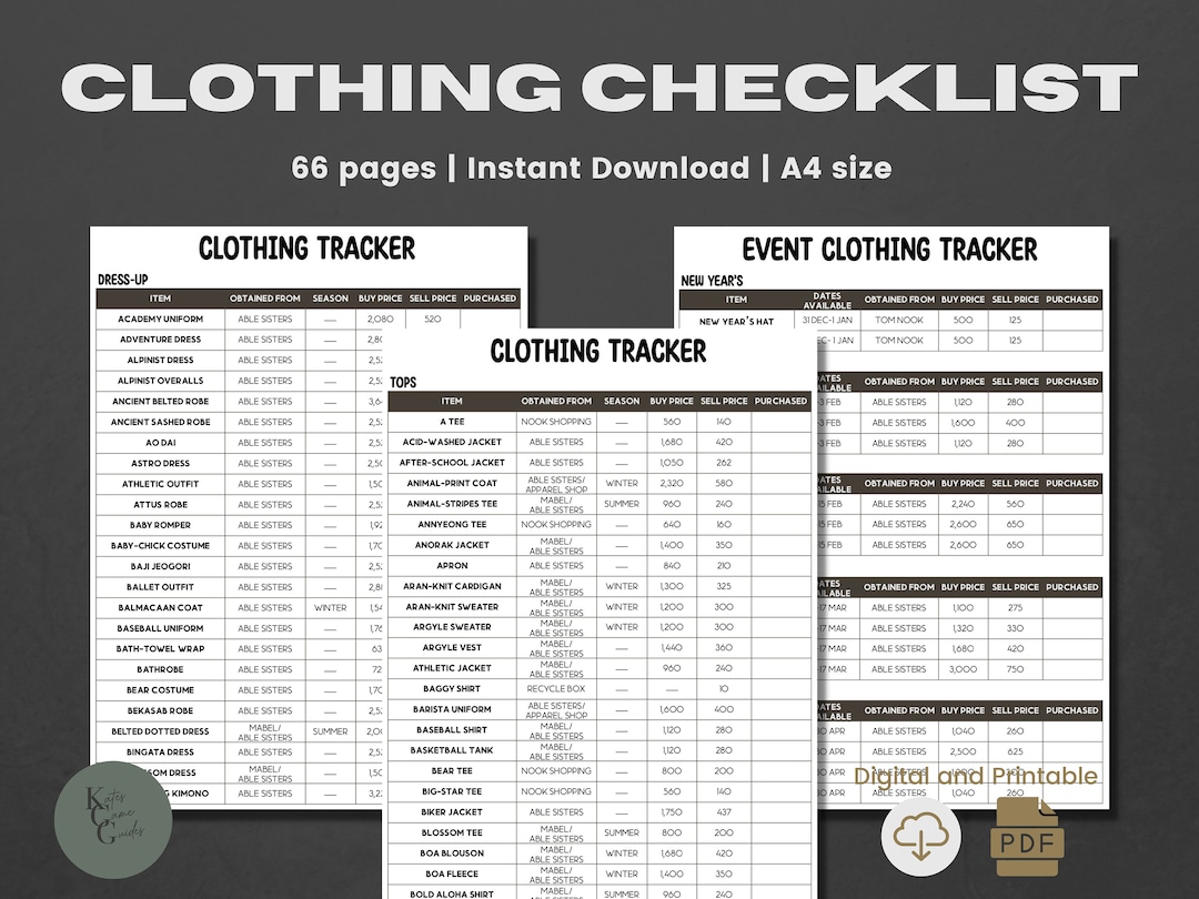 ACNH Clothing Checklist 2.0 Update Clothing Catalog Clothes Price List