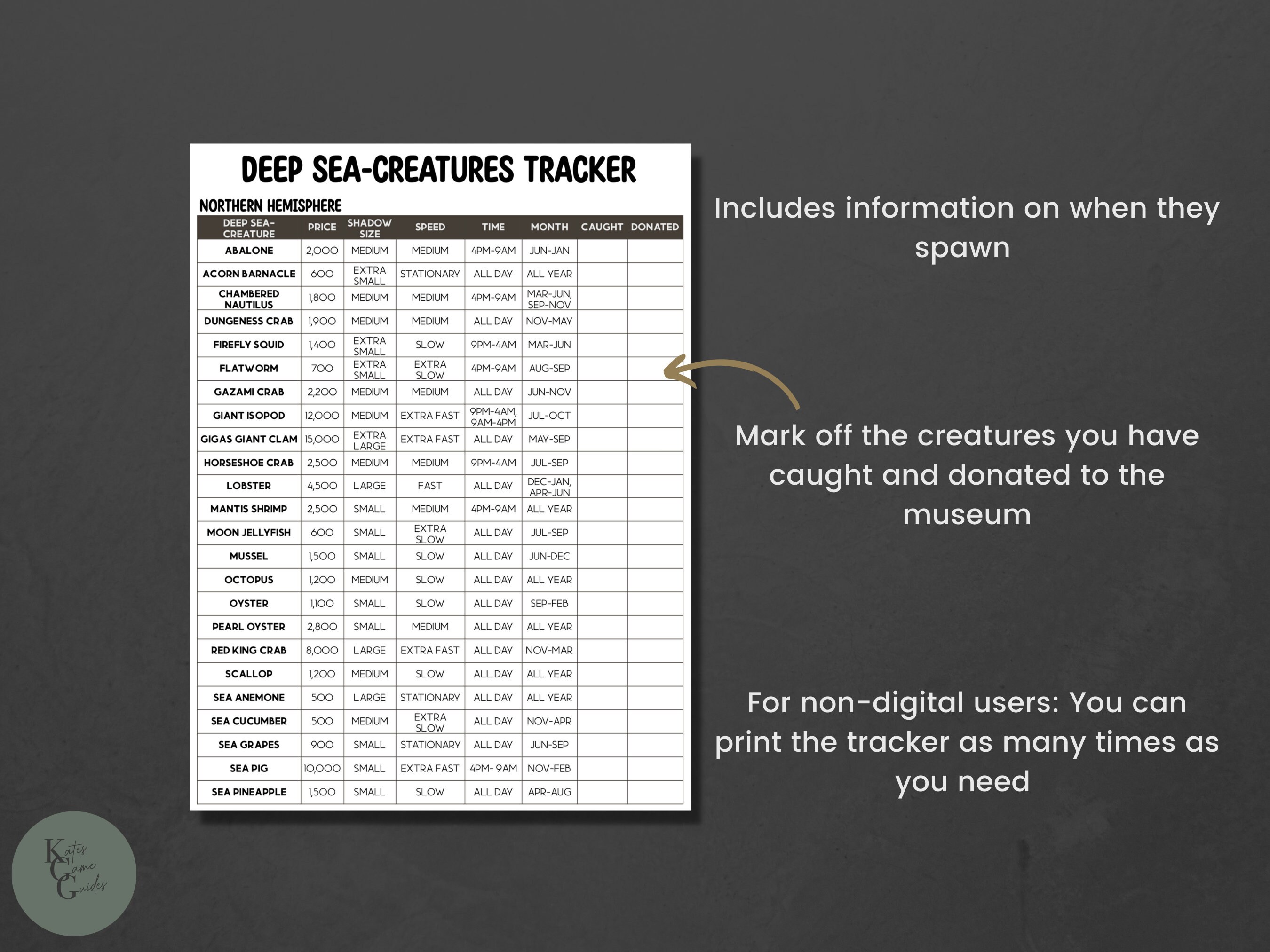 ACNH Sea Creatures List 2 0 Update Creature Catalog Etsy Australia