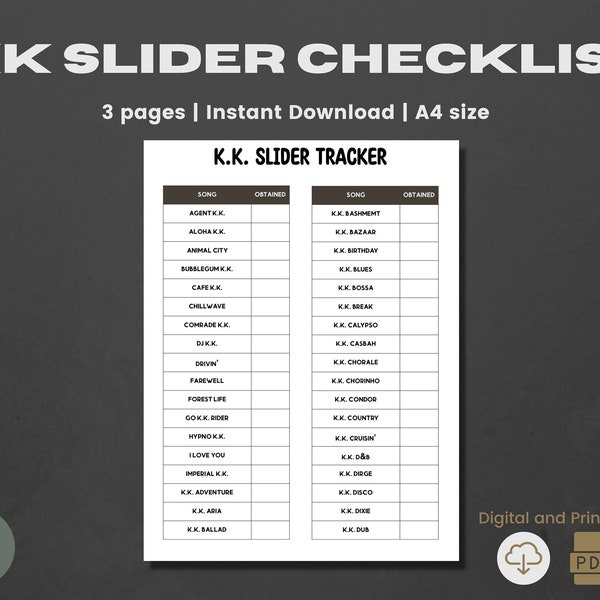 ACNH KK Slider Song Checklist | 2.0 Update | Digital Plan Gaming | Song Tracker | Kk Song Planner | Kk Song List | Kk Song Guide Kk Song PDF