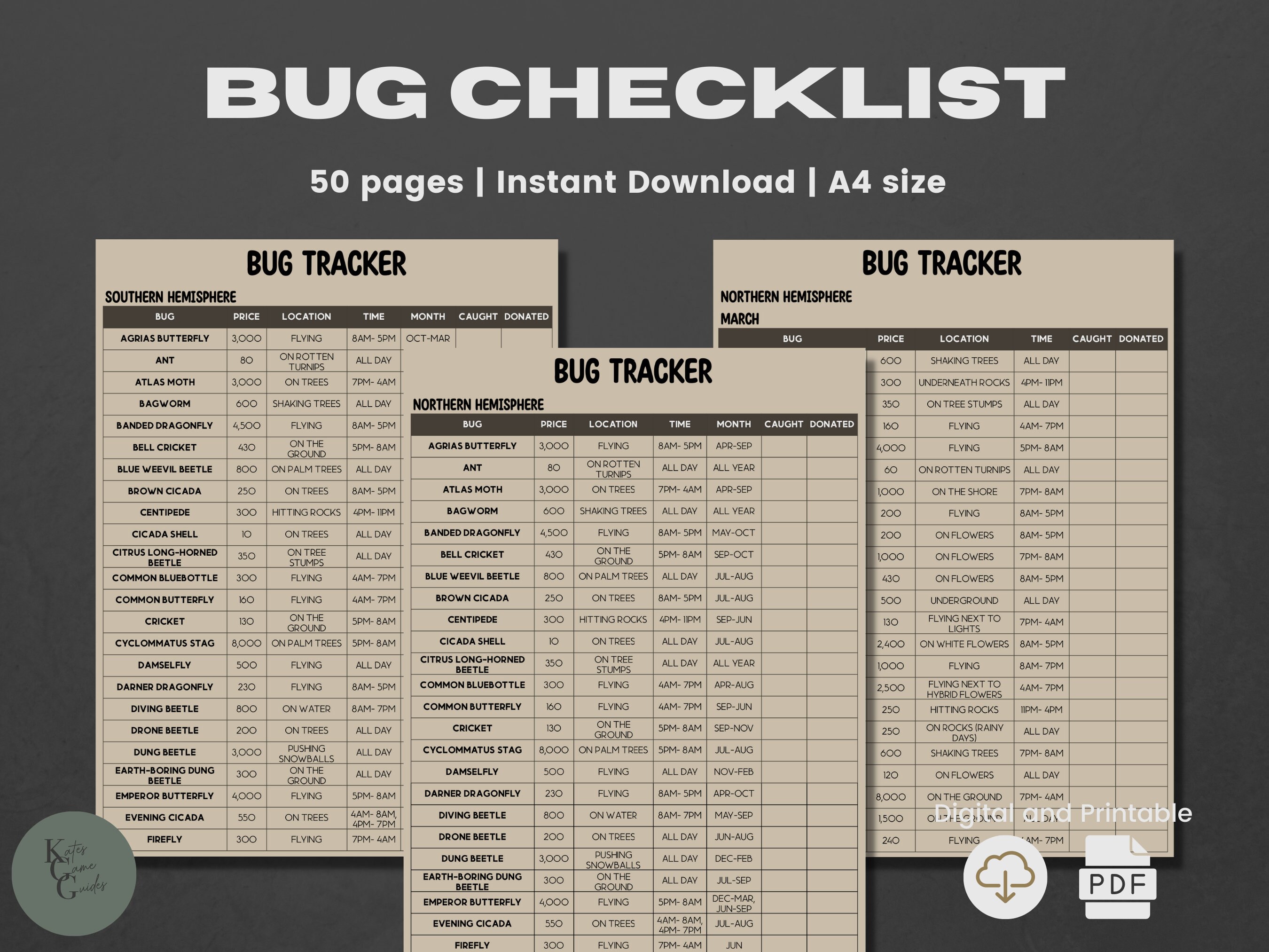 ACNH Bug Checklist Guide 2.0 Update Bug Calendar Bug Etsy UK