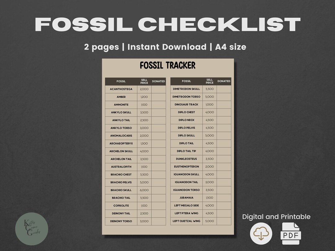 ACNH Fossil Checklist 2.0 Update Fossil Guide Fossil Planner Fossil