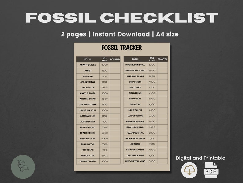 ACNH Fossil Checklist 2.0 Update Fossil Guide Fossil Planner Fossil