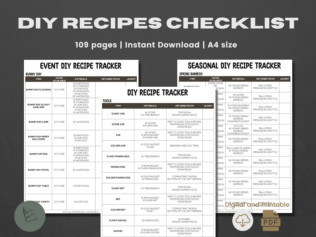 ACNH DIY Recipes Checklist 2.0 Update DIY Recipe List Cooking Diy All