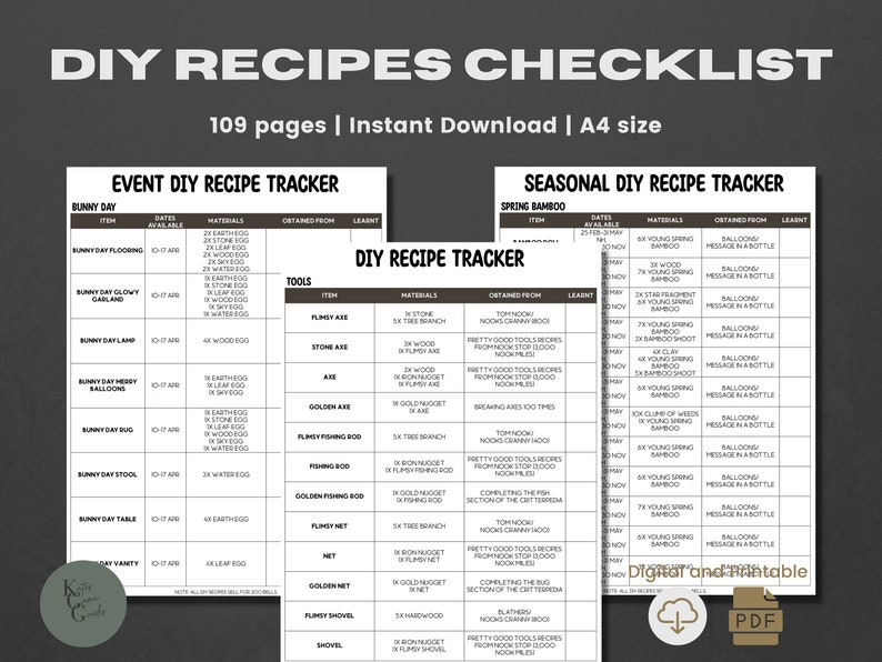 ACNH DIY Recipes Checklist 2.0 Update DIY Recipe List Etsy