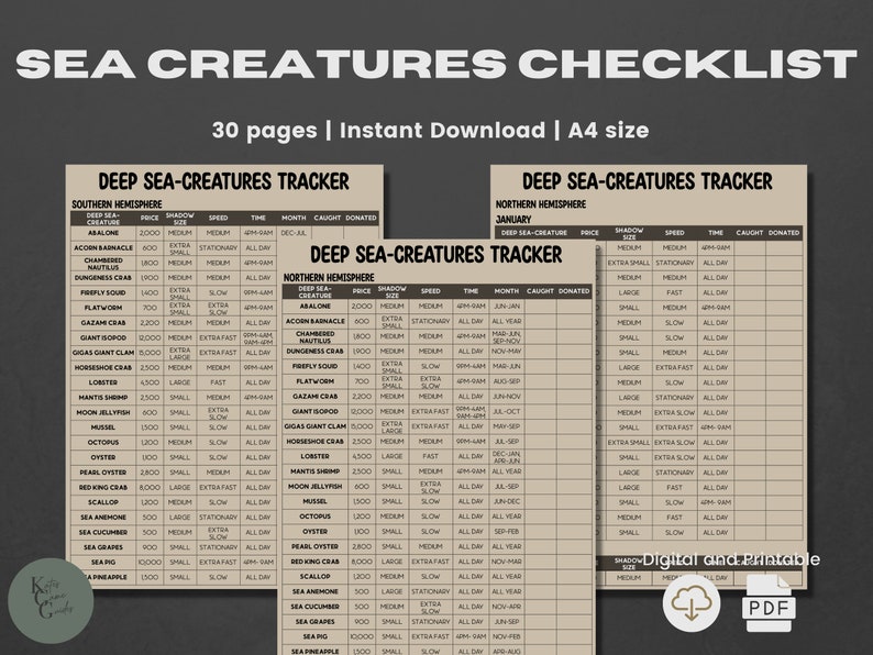 ACNH Sea Creatures Checklist Guide 2 0 Update Sea Etsy Israel