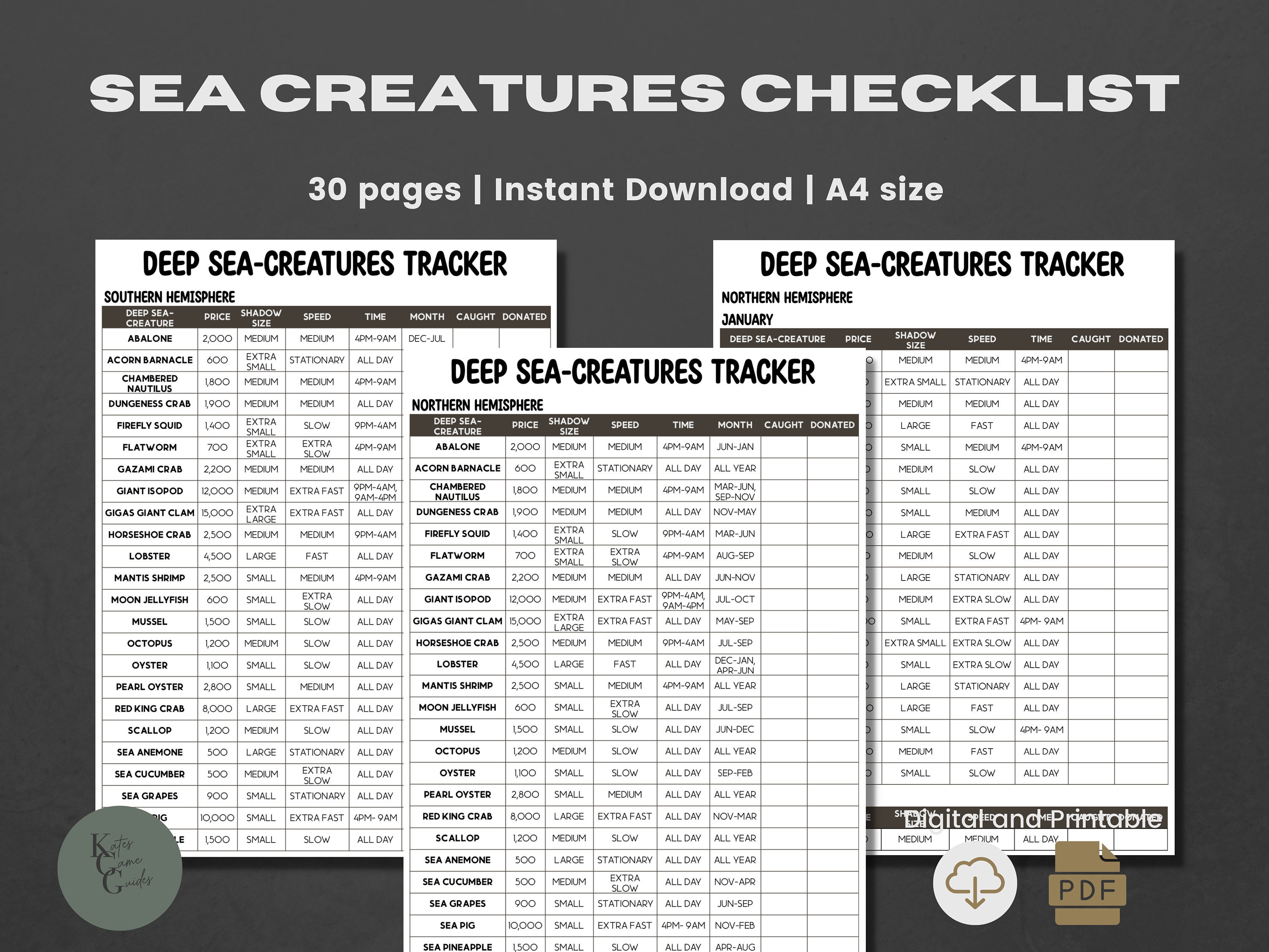 ACNH Sea Creatures List 2 0 Update Creature Catalog Etsy Australia