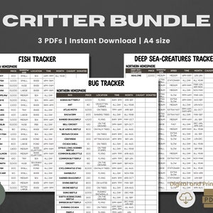 ACNH Critter Bundle | 2.0 Update | Bug Checklist | Fish Checklist | Sea Creature List | Bug Collection | Fish Collection Creature Collection