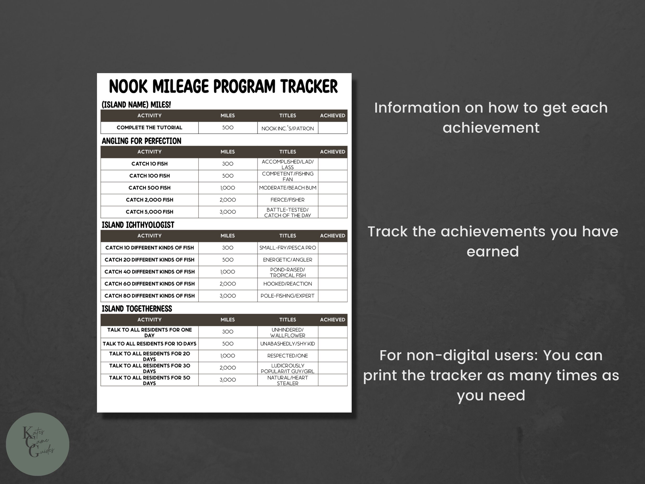 ACNH Nook Mile Achievement Checklist 2.0 Update Nook Mile Track