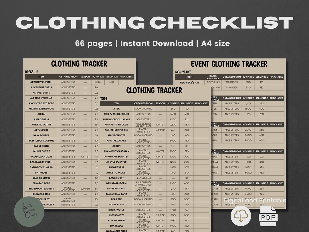 ACNH Clothing Checklist 2.0 Update Clothing Catalog Clothes Price