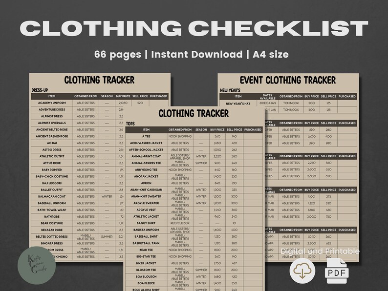 ACNH Clothing Checklist 2.0 Update Clothing Catalog Clothes Price List