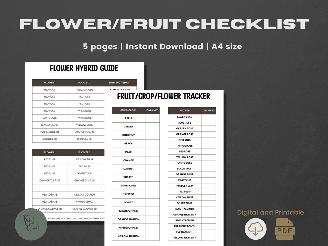 ACNH Flower Checklist 2.0 Update Fruit Checklist Flower Etsy
