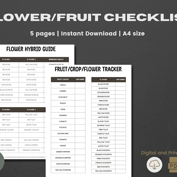 ACNH Flower Checklist | 2.0 Update | Fruit Checklist | Flower Planner | Fruit Planner | Hybrid List | Hybrid Guide | Flower Guide