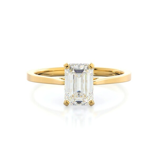 Emerald Cut Ring, Yellow Gold, Moissanite Ring, Solitaire Ring, Wedding Gift, Promise Ring, Engagement Ring, Solid Gold Ring, Ring For Her