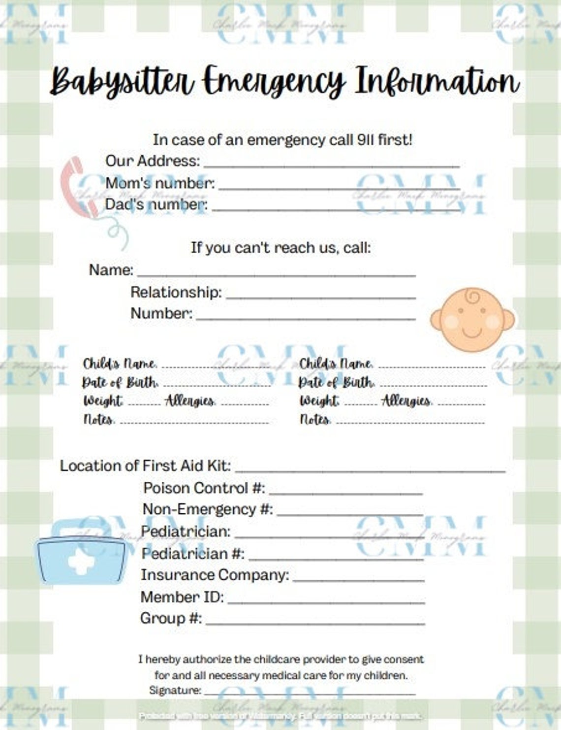 Babysitter Emergency Information Sheet - Etsy
