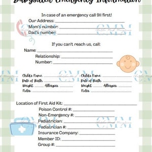 Babysitter Emergency Information Sheet - Etsy