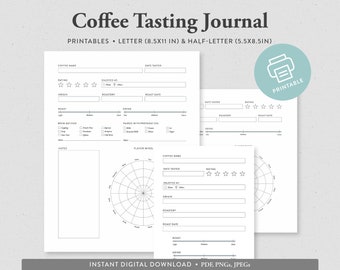 Printable Coffee Tasting Journal w/Letter (8.5x11in) & Half-Letter (5.5x8.5in) Options