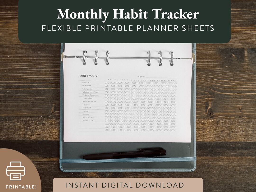 Monthly Habit Tracker: Printable Letter &amp; Half-letter (A5) Sheets for ...