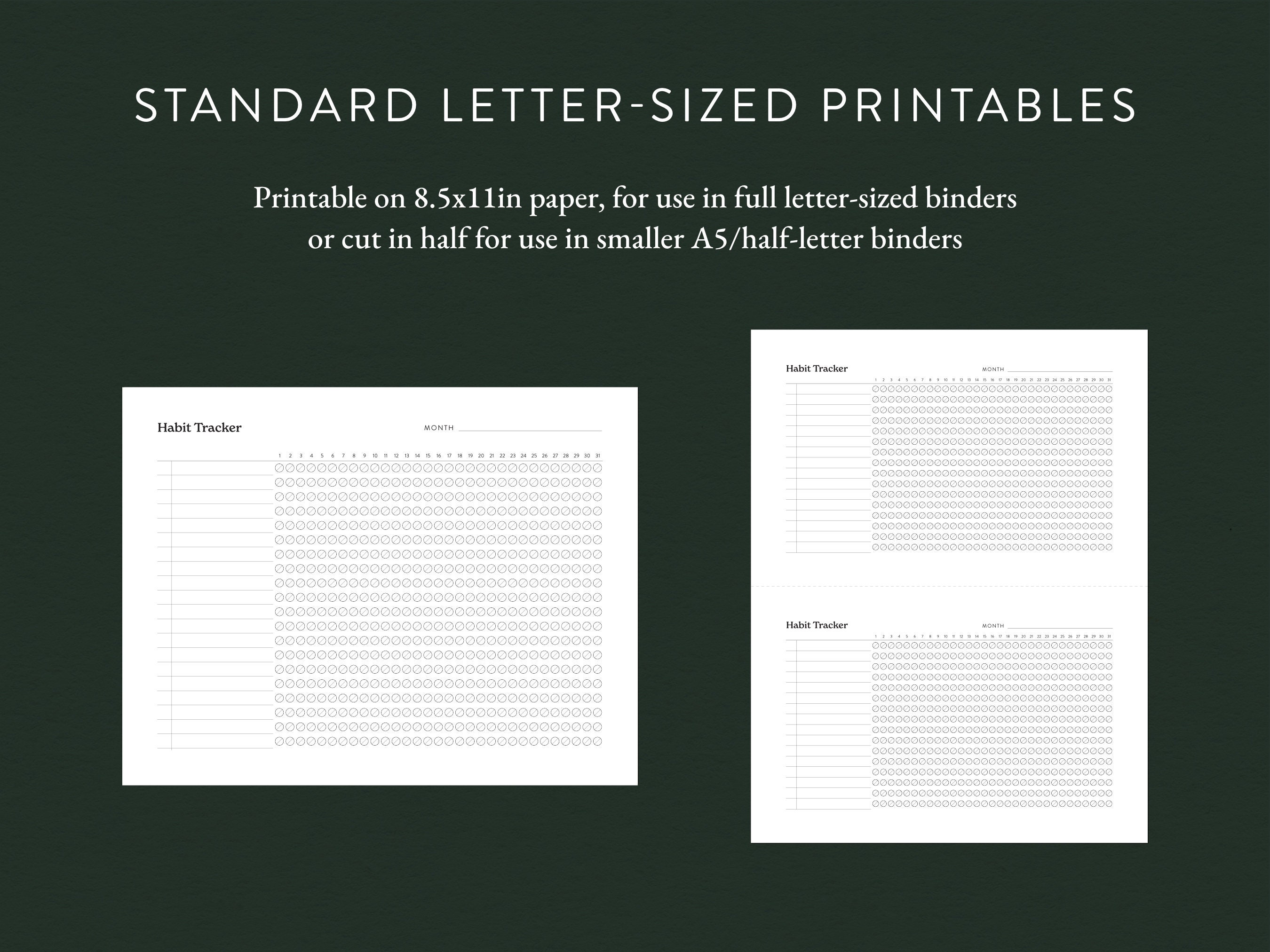 Monthly Habit Tracker: Printable Letter &amp; Half-letter (A5) Sheets for ...