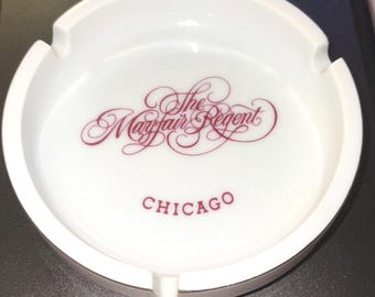 Mayfair Regent Hotel Chicago, Vintage Ashtray, White Red Gold, No Fading