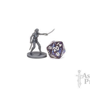 Feminine Bandit Miniature, DnD Outlaw Bandit Miniature, Pirate Swashbuckler Mini, 28mm DnD Miniature Bandit