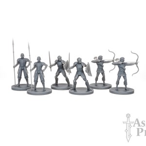 City Guard DnD Miniatures (Set of 6) 3D Printed Guard Miniatures, DnD NPC Miniatures, DnD Royal Guards, Security Guards, 28mm DnD Miniatures