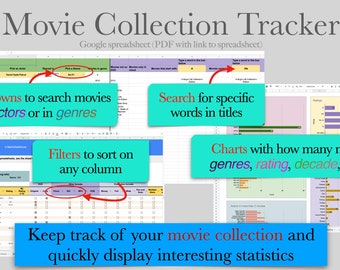 Movie Collection Tracker with Charts, Searches by Dropdowns, Pivot tables, Filters  - Google Spreadsheet template